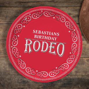 Cute Birthday Simple Rodeo Typography Red Bandana  Paper Plates