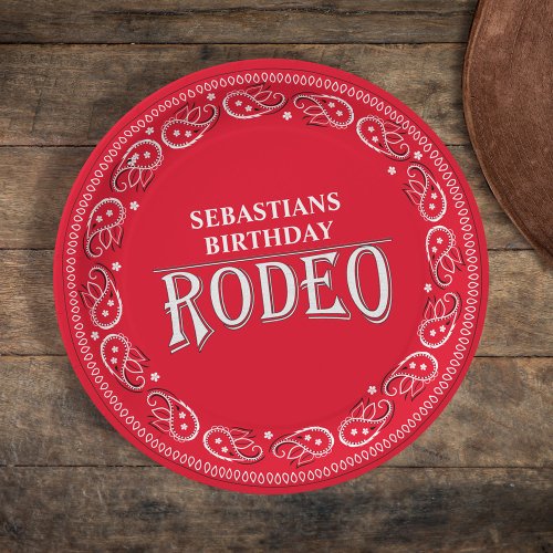 Cute Birthday Simple Rodeo Typography Red Bandana  Paper Plates