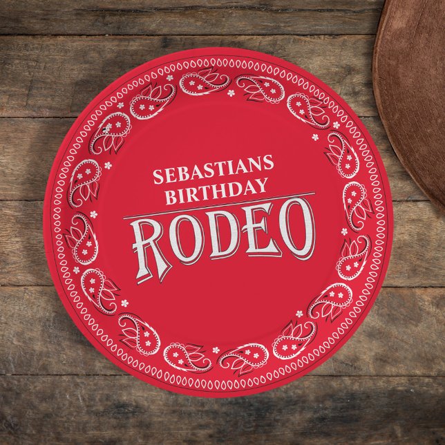Cute Birthday Simple Rodeo Typography Red Bandana  Paper Plates (Creator Uploaded)