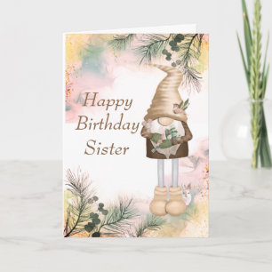 Cute Birthday Sister Lucky Gnome Card