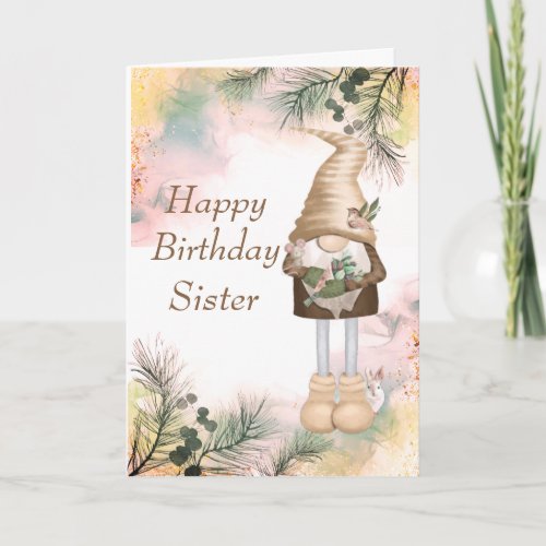 Cute Birthday Sister Lucky Gnome  Card