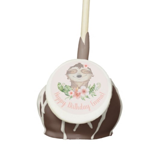 Cute Birthday Sloth for Girl Personalized  Cake Pops (Front)