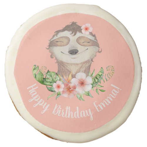 Cute Birthday Sloth for Girl Personalized Sugar Cookie