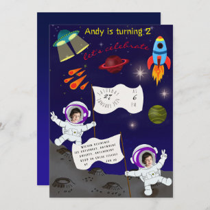 Cute Birthday Space Astronaut Cartoon Invitation