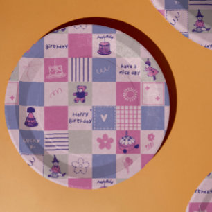 Cute Birthday Squares – Pink modern Pattern Paper Plates