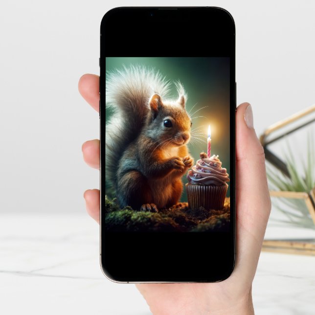 Cute Birthday Squirrel With Cupcake Card (Front Digital)