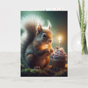 Cute Birthday Squirrel With Cupcake Card