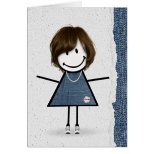 Cute Birthday Stick Girl with Sneakers Cards