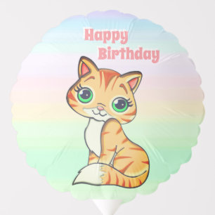 Cute Birthday tabby kitty cat on pastel colors Balloon