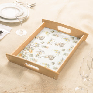 cute birthday teddy bear with cake serving tray