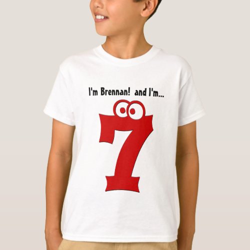 Cute Birthday Tee for 7 Year Old Fun Red Number