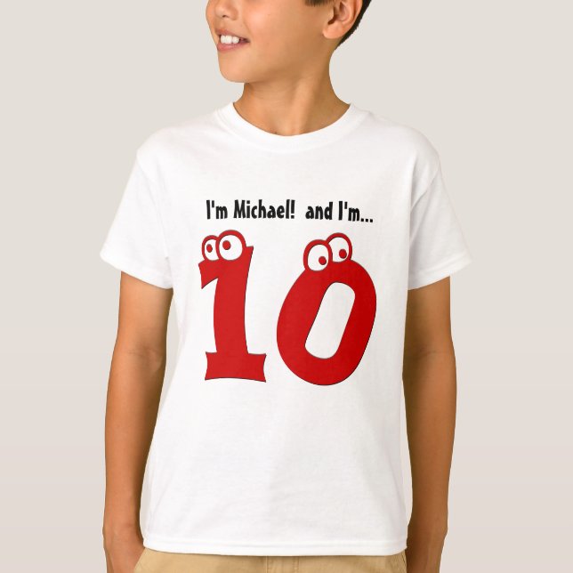 Cute Birthday Tee for Ten Year Old Fun Red Number (Front)