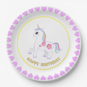 Cute Birthday Unicorn Paper Plates