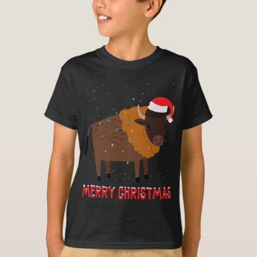 Cute bison Christmas Tree Lights Xmas Holidays T_Shirt