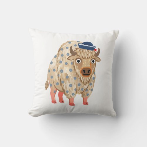 Cute Bison Navy Polka Dot Throw Pillow