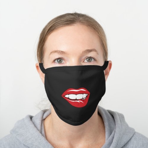 Cute Biting Lower Red Lips Black Cotton Face Mask