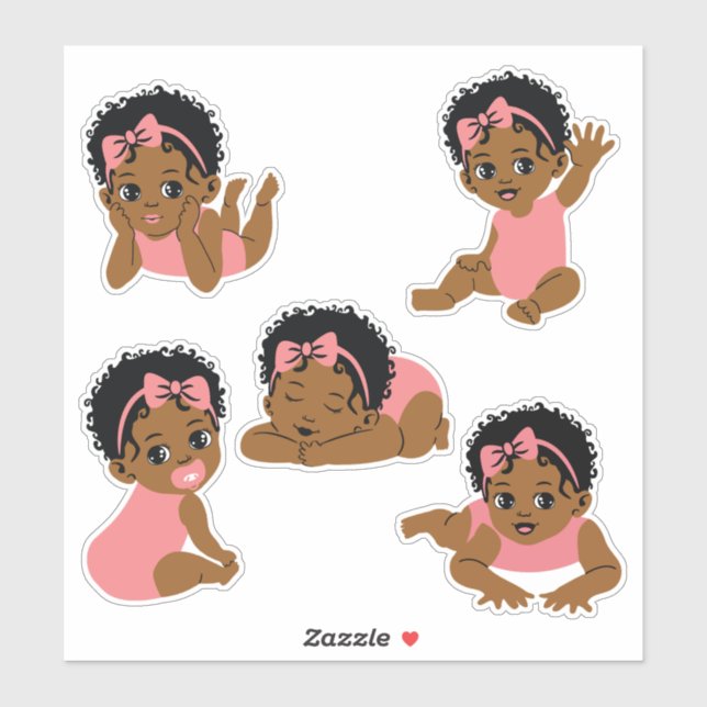 Cute Black African American Baby Girl Stickers (Sheet)