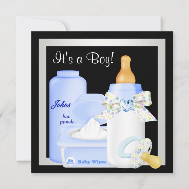 Cute Black and Blue Baby Boy Shower Invitation (Front)