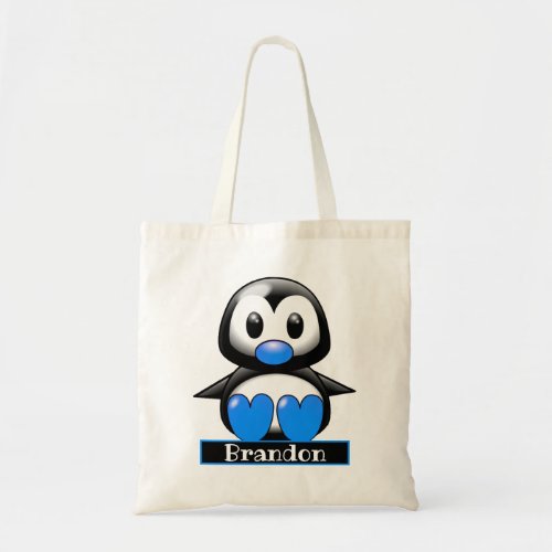 Cute Black and Blue Penguin Add Name Baby Tote Bag