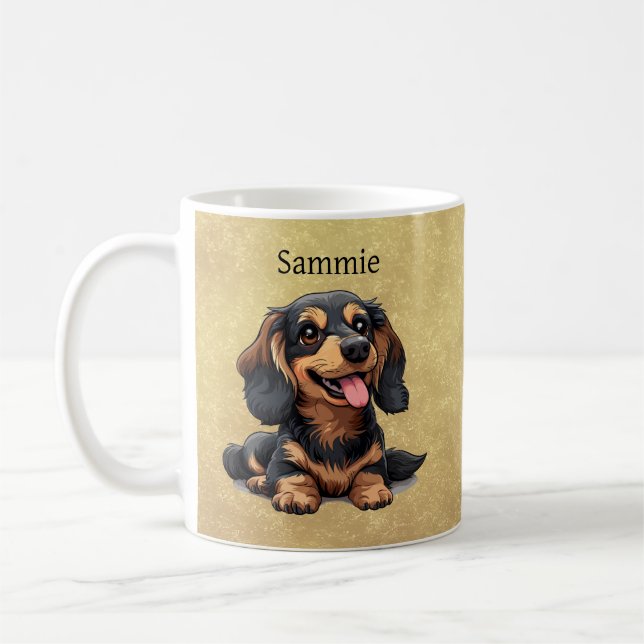 Cute Black and Brown Dachshund Puppy Dog Custom Coffee Mug (Left)