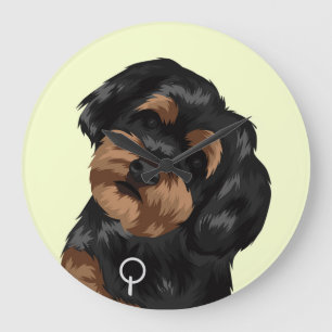 Cute Black And Brown Dog Large Clock