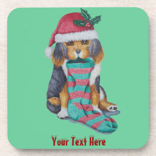 cute black and brown puppy at christmas drink coaster