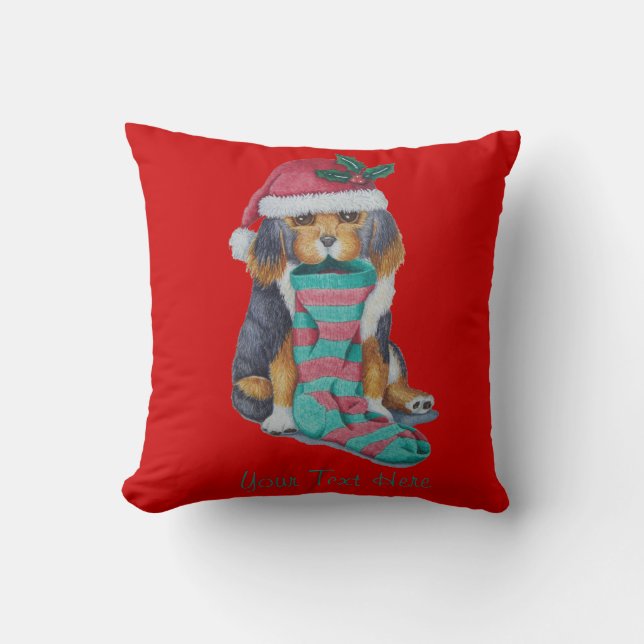 cute black and brown puppy dog for christmas throw pillow (Front)