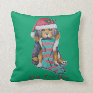 cute black and brown puppy dog for christmas throw pillow
