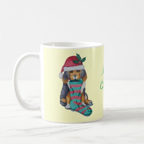 cute black and brown puppy dressed for christmas coffee mug