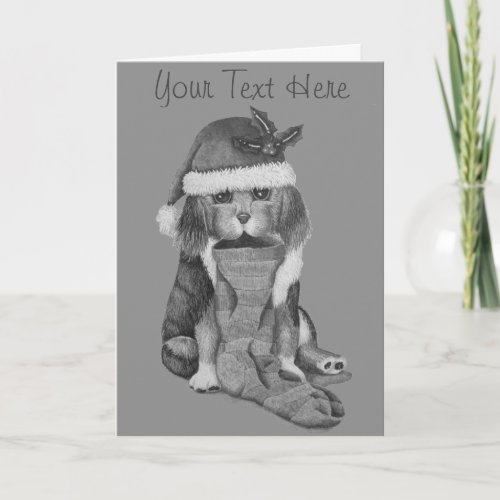 cute black and brown puppy dressed for christmas holiday card