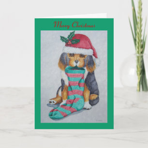 cute black and brown puppy dressed for christmas holiday card