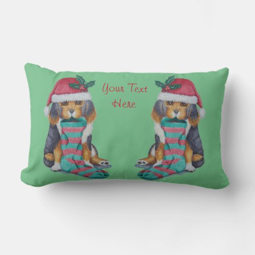 cute black and brown puppy dressed for christmas lumbar pillow