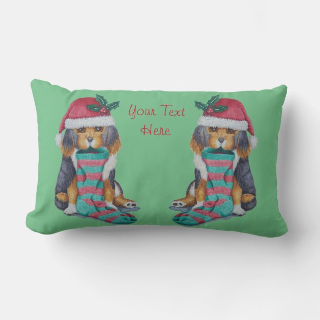 cute black and brown puppy dressed for christmas lumbar pillow (Front)