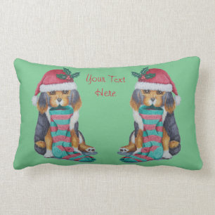 cute black and brown puppy dressed for christmas lumbar pillow