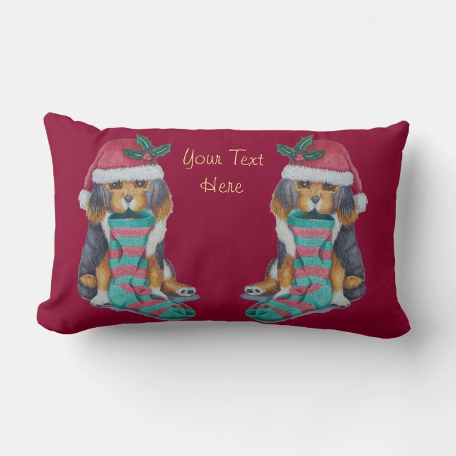 cute black and brown puppy dressed for christmas lumbar pillow (Front)