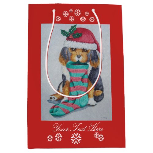 cute black and brown puppy dressed for christmas medium gift bag