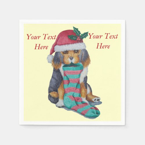 cute black and brown puppy dressed for christmas paper napkins
