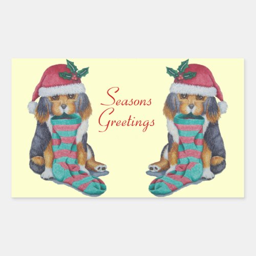 cute black and brown puppy dressed for christmas rectangular sticker