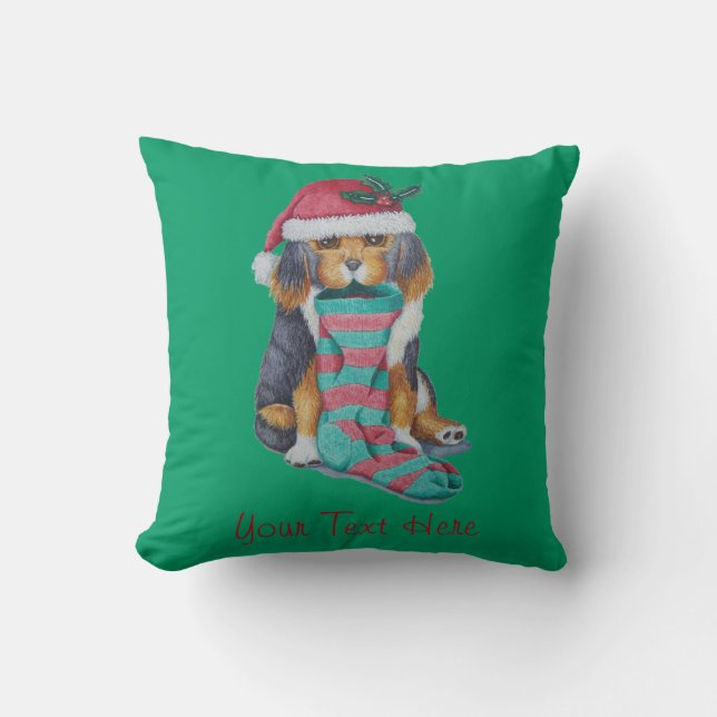 cute black and brown puppy dressed for christmas throw pillow (Front)