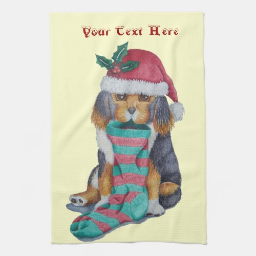 cute black and brown puppy dressed for christmas towel