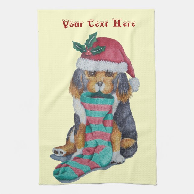 cute black and brown puppy dressed for christmas towel (Vertical)