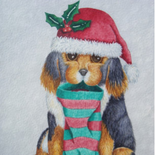cute black and brown puppy for mom at christmas holiday card
