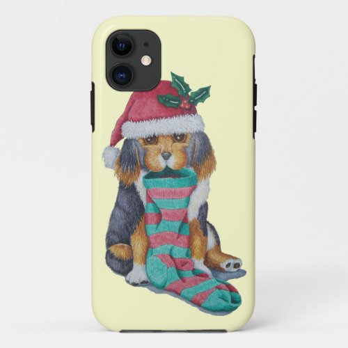cute black and brown puppy with christmas iPhone 11 case