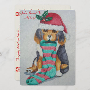 cute black and brown puppy with christmas stocking invitation