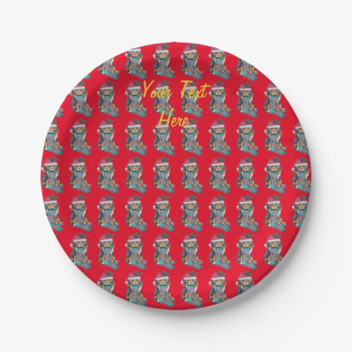 cute black and brown puppy with christmas stocking paper plates