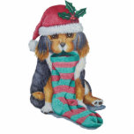 cute black and brown puppy with christmas stocking statuette<br><div class="desc">This cute little mixed breed Christmas puppy is eagerly awaiting a visit from Santa Claus to fill his Christmas stocking with lots of gifts and other doggy goodies. This cute puppy picture will brighten up any festive kitchen. The original puppy illustration is painted in watercolour and is an original product...</div>
