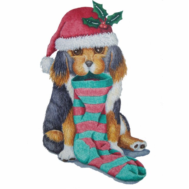cute black and brown puppy with christmas stocking statuette (Front)