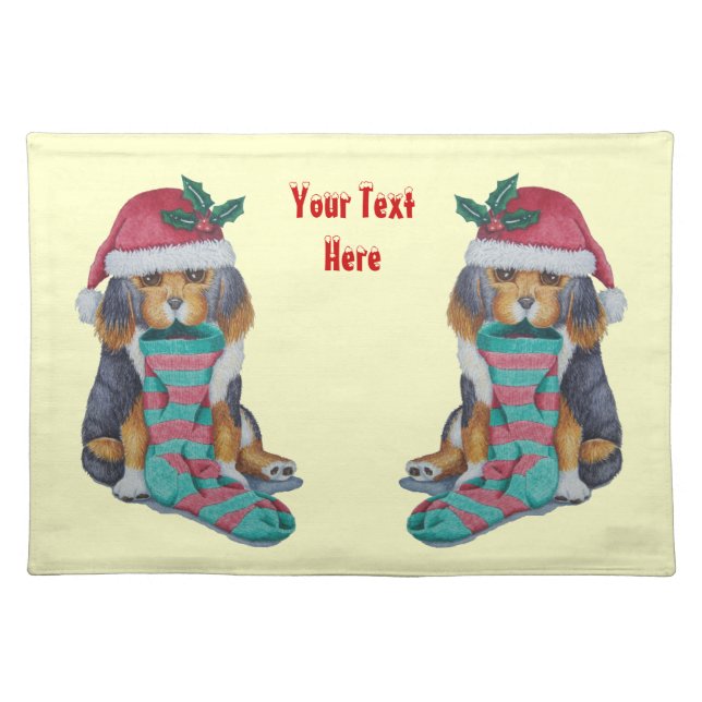 cute black and brown puppy with stocking christmas cloth placemat (Front)
