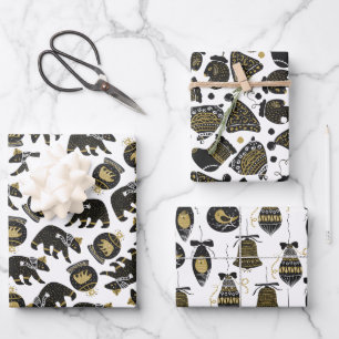 Cute Black and Gold Christmas Pattern s Wrapping Paper Sheets