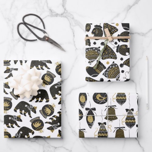 Cute Black and Gold Christmas Pattern s Wrapping Paper Sheets